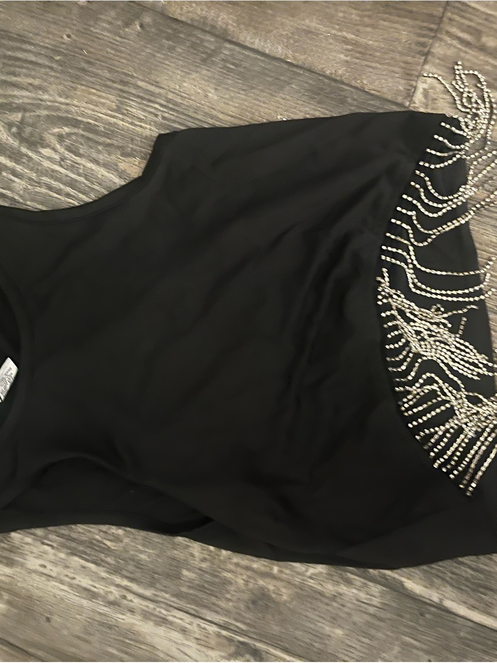 Rue21 Black Sleeveless Tank Top with Silver Bead Fringe